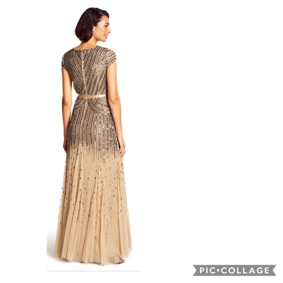 Adrianna-Papell beaded short sleeves V-Neck long evening Gown - Picture 8 of 16